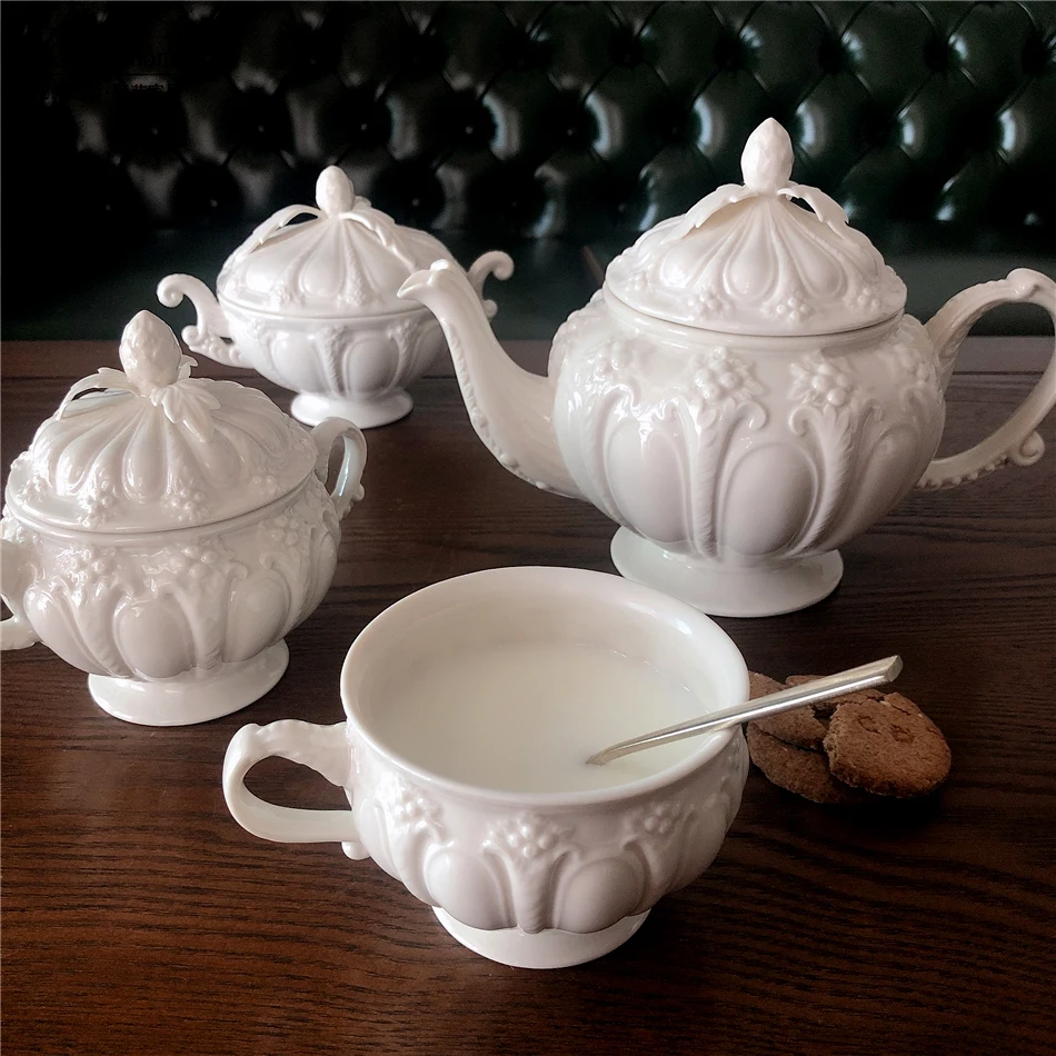 European palace retro relief English afternoon tea coffee set sugar pot coffee cup embossed berry cup