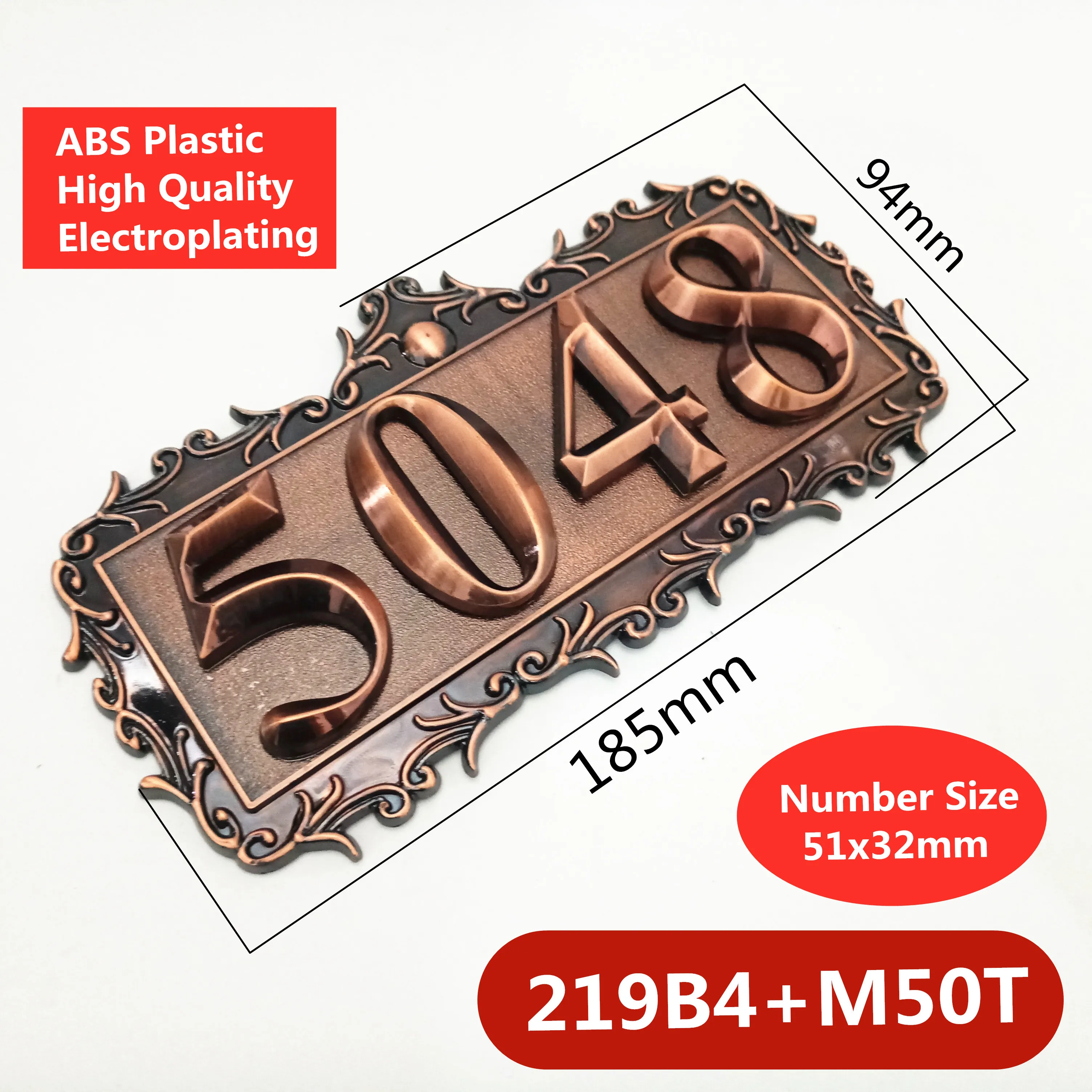 50mm 0123456789 Modern Red copper bronze Color Plaque Door Number House Hotel Door Address Digits Sticker Plate Sign ABS plastic