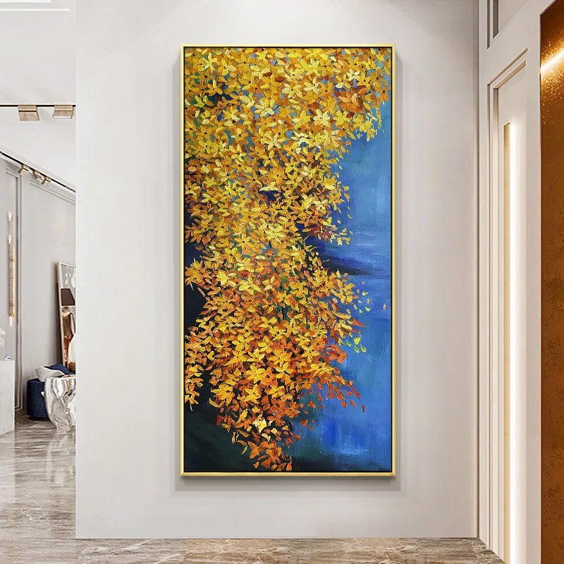 

Modern Abstract Oil Painting Beautiful Gold Flower Art Hand Painted Wall Decoration Picture For Living Room Bedroom As Gift