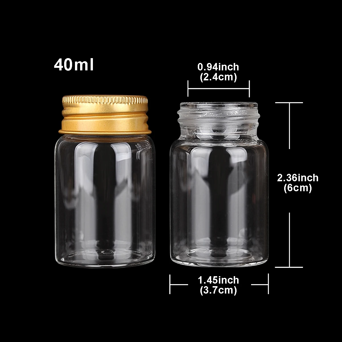 3pcs 40ml 37*60mm Glass Bottles Glass Jars with Golden Aluminum Caps Candy Bottles Glass vessels Storage Jars Pill Container