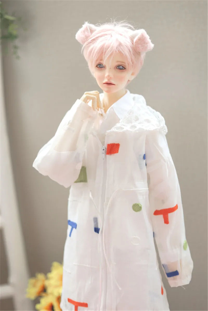 BJD doll Clothing fits the 1/3 1/4 SSDF Uncle Size versatile white transparent blue orange embroidered sunblock zippered hoodies