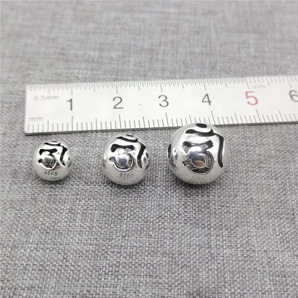 4 szt. 925 Sterling Silver OM okrągła kula koraliki do buddyzmu bransoletka naszyjnik — zdjęcie 3