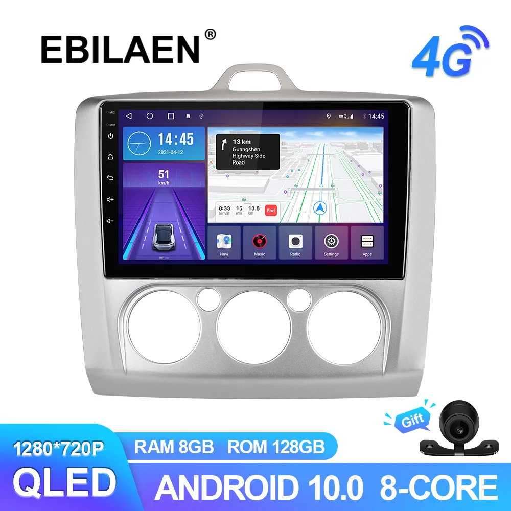 

EBILAEN Car Multimedia Player For Ford Focus 2 Mk2 2004-2011 Android 10 GPS Navigation Video Recoder 6G 128G QLED Headunit 4G