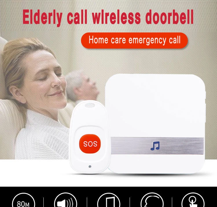 300M Smart Home Wireless Pager Doorbell Old man Emergency Alarm Calling Bell Remote Lanyard SOS Button