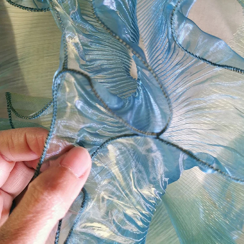 1yard price Blue Gradient Symphony Organza Lace Trim Lotus Leaf Wave Lace Accessories DIY Clothing Skirt Lace Edge 13CM width