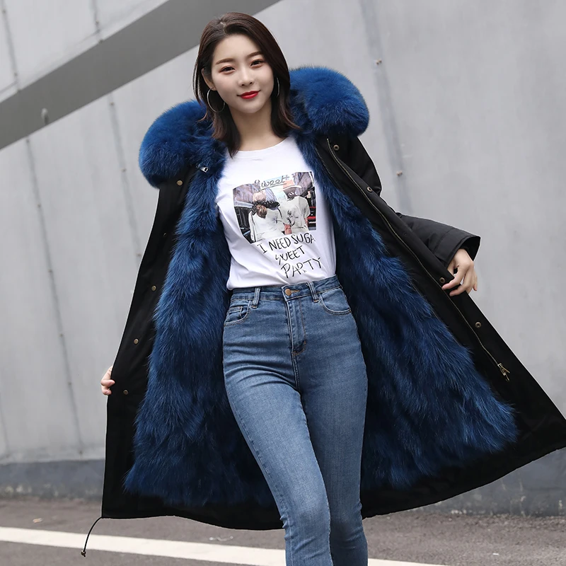 Winter Echt Pelzmantel Frauen Parka Wasserdichte Natürliche Pelz Liner Große Fuchs Pelz Kragen Mit Kapuze Jacke Warme Streetwear
