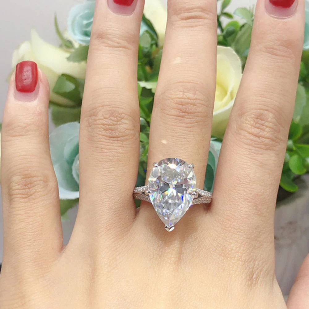 18K Au750 White Gold Women Wedding Party Engagement Ring 5Carat DVVS Pear Moissanite Diamond Ring Classic Trendy