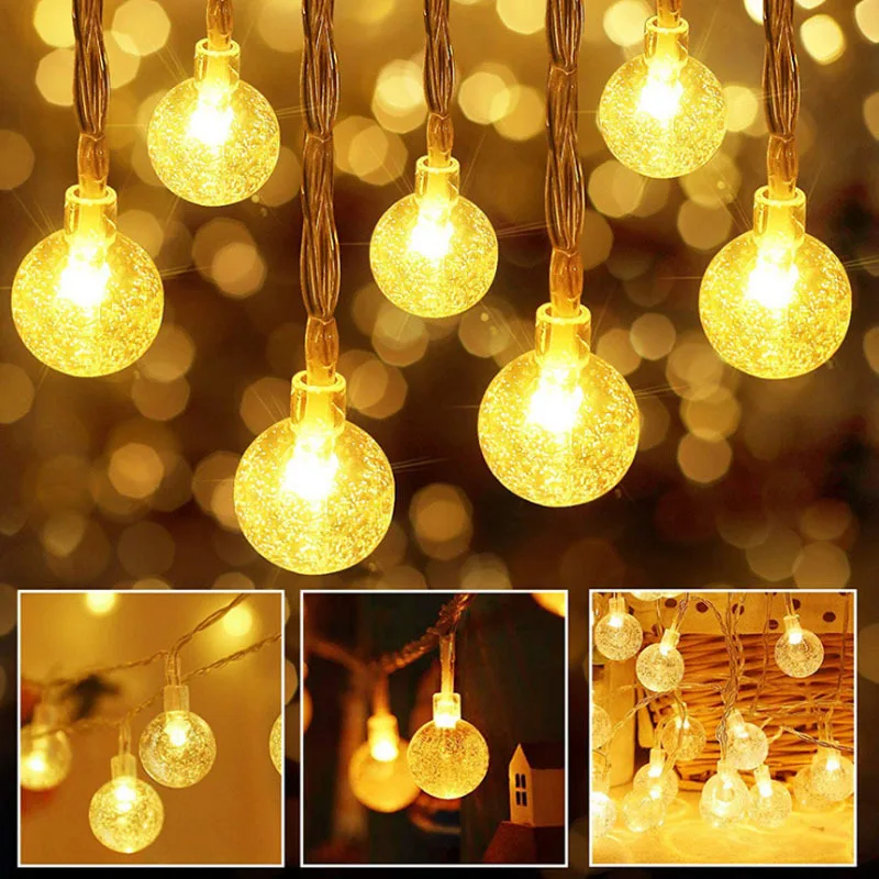 

20LED Globe String Fairy Light Crystal Ball Light Fairy Garden Garland Wedding Festoon Bulb String Light Halloween Outdoor