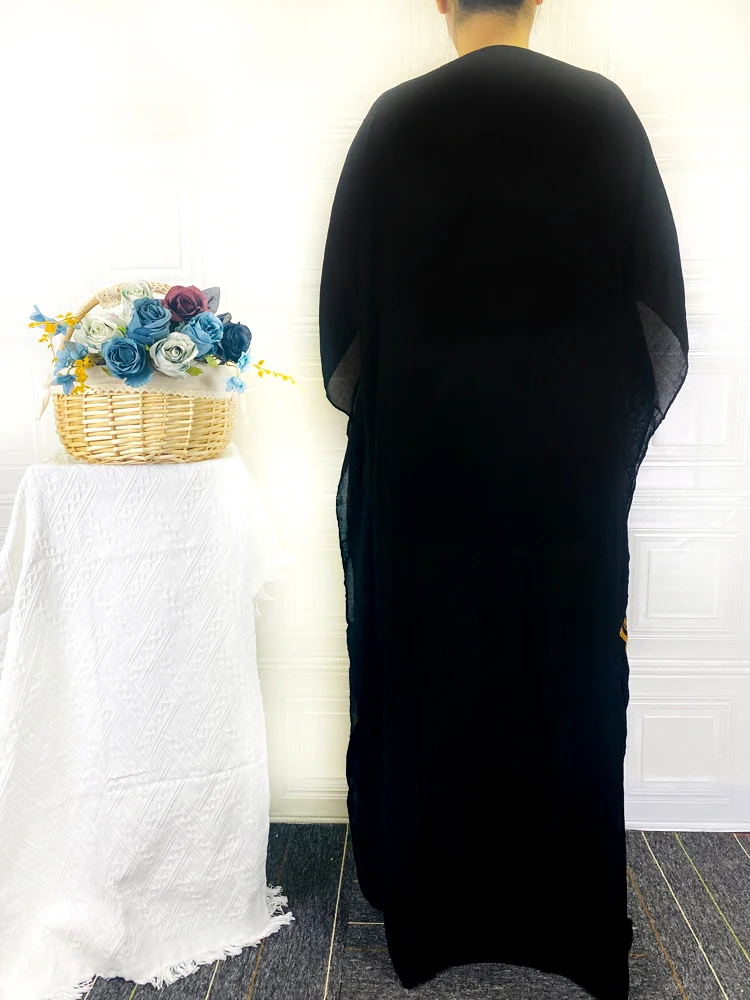 Abayas For Women Dubai 2021 Muslim Turkey Black Dress Short Sleeve Large Size Diamonds African Islam Kattan Long Robe DR-336