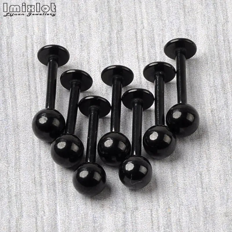 20pcs/lot 16G Surgical Steel Black Labret Lip Piercing Ear Cartilage Lip Earrings Piercing Ombligo Ear Piercing Body Jewelry