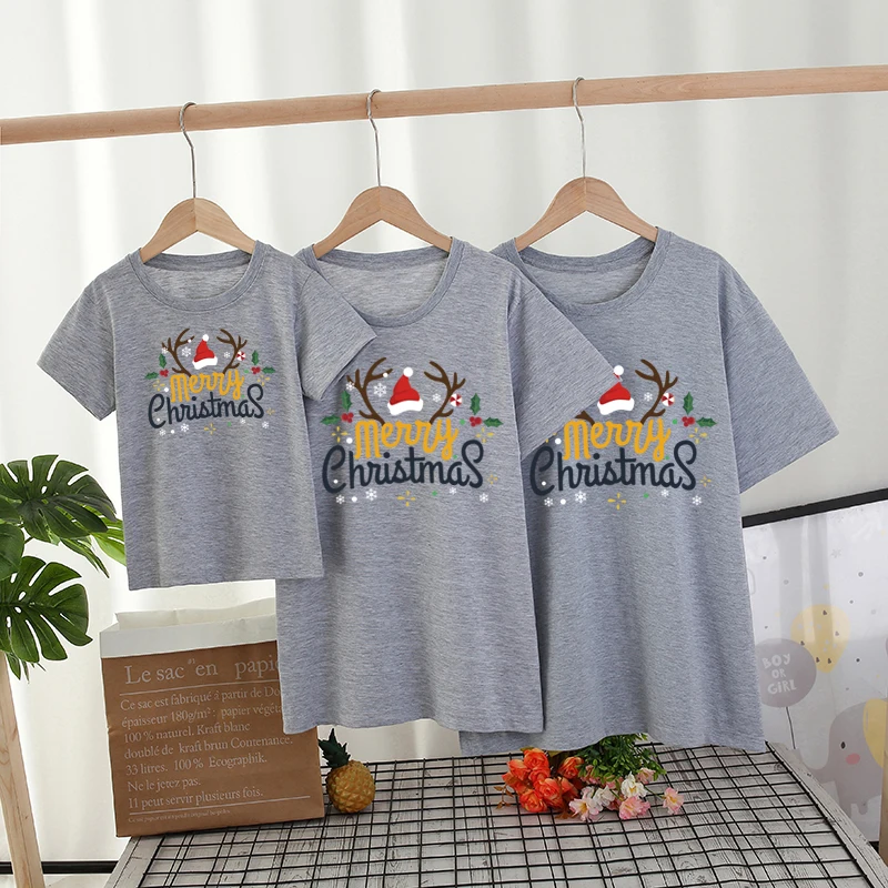 2021 Christmas Father Mother Kids Baby Family Matching Clothes Short Sleeve Cartoon Tops Matching Clothes Family Look T-Shirts