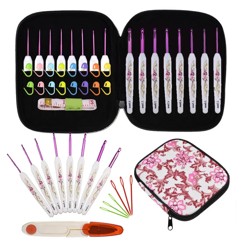 New 35pcs Crochet Hooks Set Aluminum Crochet Needles Yarn Weave Knitting Needles Hooks Scissors Rulers Sewing Kit For Beginner