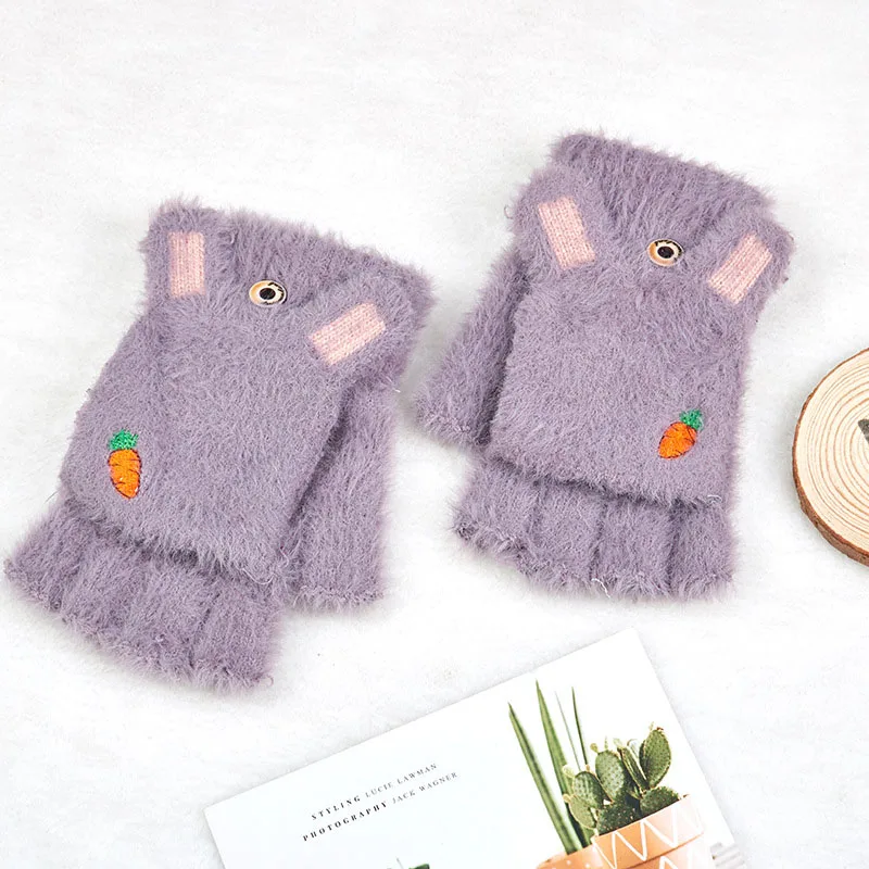 Fashion cartoon rabbit ear flap gloves, mink-like knitted gloves, winter outdoor cold and warm thickened gloves l39