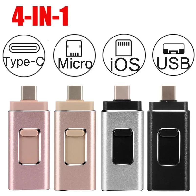 

4 in 1 OTG USB Flash Drive 16g 32gb 64gb 128gb 256gb memory Stick Type-C Pen drive for samsung S9 S8 iphone X 8 7 android phones