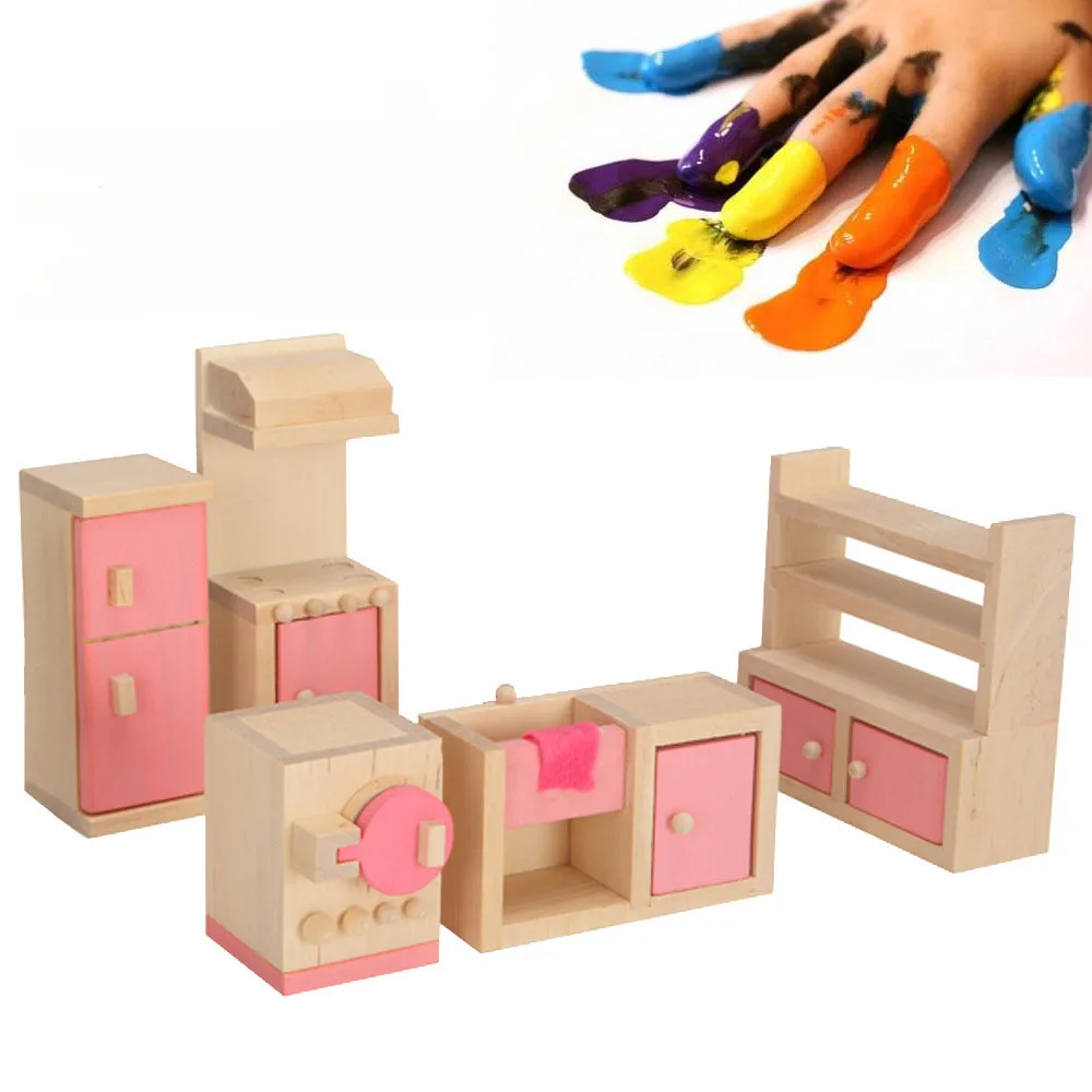 Muebles de casa de muñecas de madera para niños, juguetes en miniatura para niños, Juegos de Mini muebles, regalos para niños y niñas