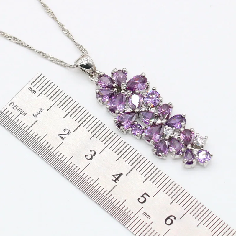 Purple Zirconia Jewelry Sets for Women Bracelet Earrings Necklace Pendant Ring Gift Box