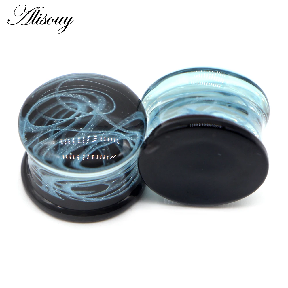 Alisouy 2PCS Multi Color Glass Ear Plugs Tunnels Expanders Ear Gagues Fashion Gift For Women Men Piercing Body Jewelry 6-16mm