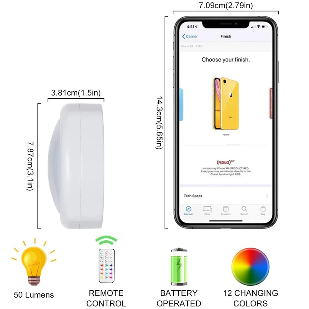 1/3/6/12Pack Color Changing LED Puck Light With Remote Controls Under Cabinet Lighting Battery Powered Dimmer Timing Stick D30