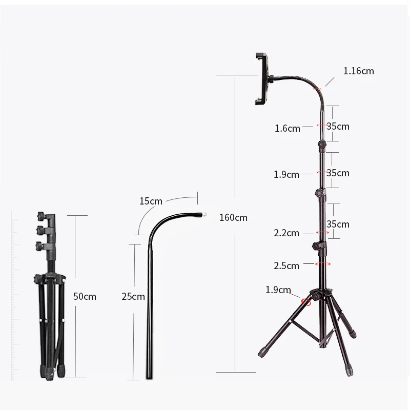 Tripé flexível ajustável para tablet e iphone, suporte de 5 a 12.9 polegadas, para ipad air pro 12.9