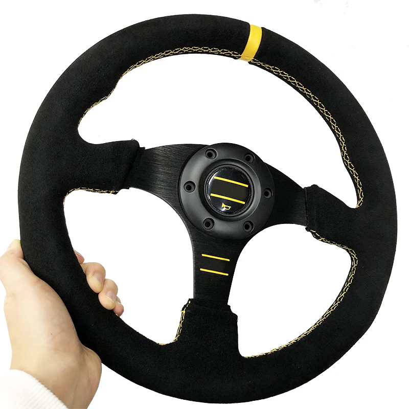 13inch 330mm Racing Flat Steering Wheel Auto Universal Suede Leather Racing Game Steering Wheel