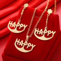 24K Dubai Gold Color Letter Jewelry Sets For Women African India Happy Party Wedding Necklace Pendant Earrings Jewellery Set