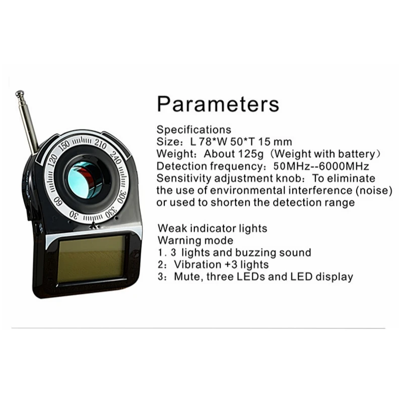 Cc-309 micro detector anti spy camera Hotel pinhole camera detector mobile phone signal eavesdropper