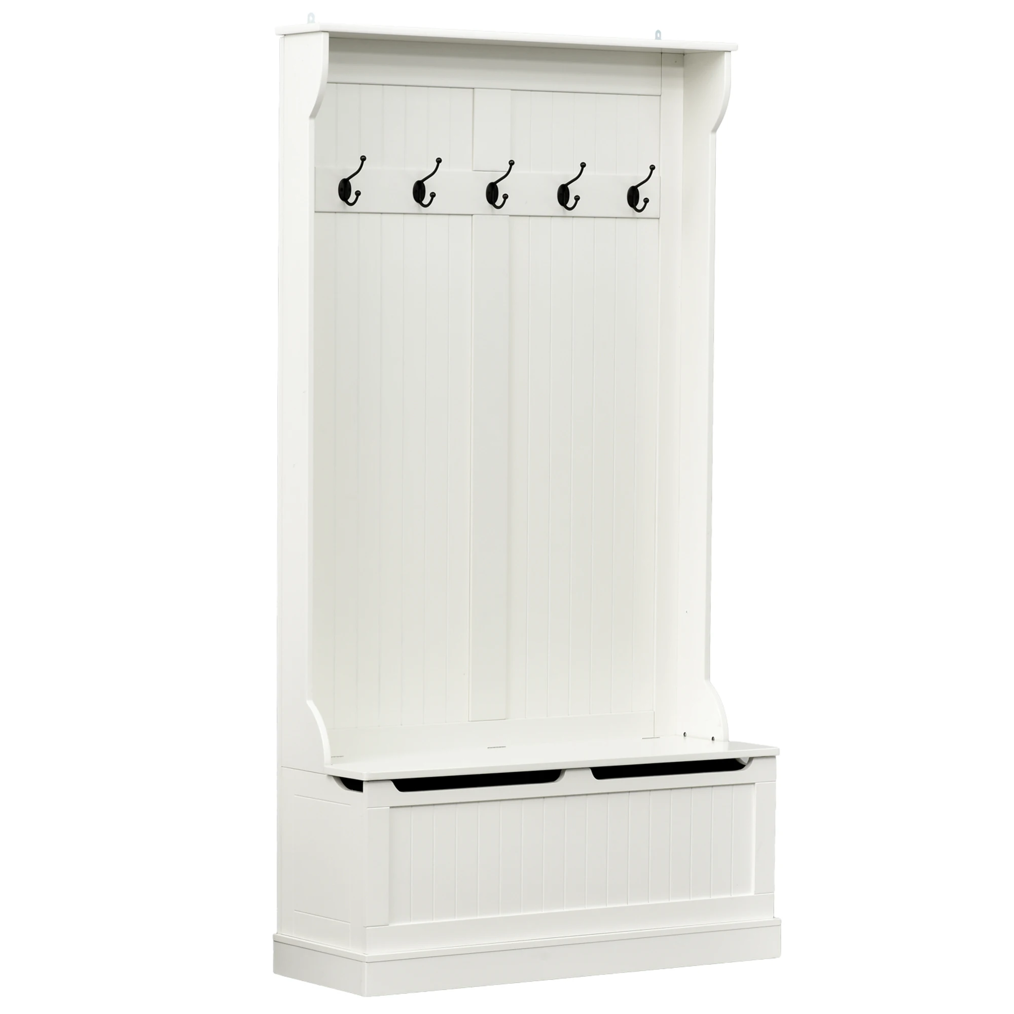 HOMCOM Rack with Bench Set Hallway Furniture Hall 5 Hooks Storage Space 96x34x179.7cm Ivory