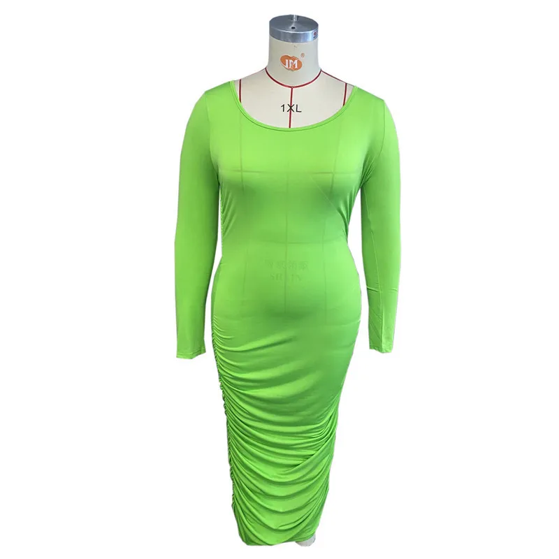 Plus rozmiar sukienki dla kobiet hurtownia elegancka moda codzienna jednolita sukienka typu Bodycon drapowana z krótkim rękawem w nowym stylu