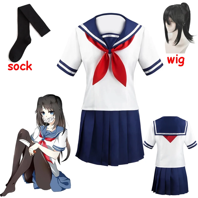 Game Yandere Simulator Cosplay Costume Ayano Aishi Uniform Yandere Chan JK School Uniform Women Outfit Sailor Suit T-shirt+Skirt