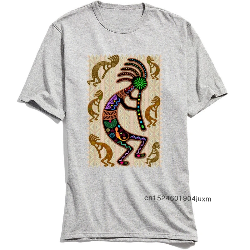 Men\'s T Shirts Kokopelli Rainbow Colors T-shirt Grey Tribal Pattern Male Tshirt Europe Tee-Shirt Father Day Gift Cotton Clothes