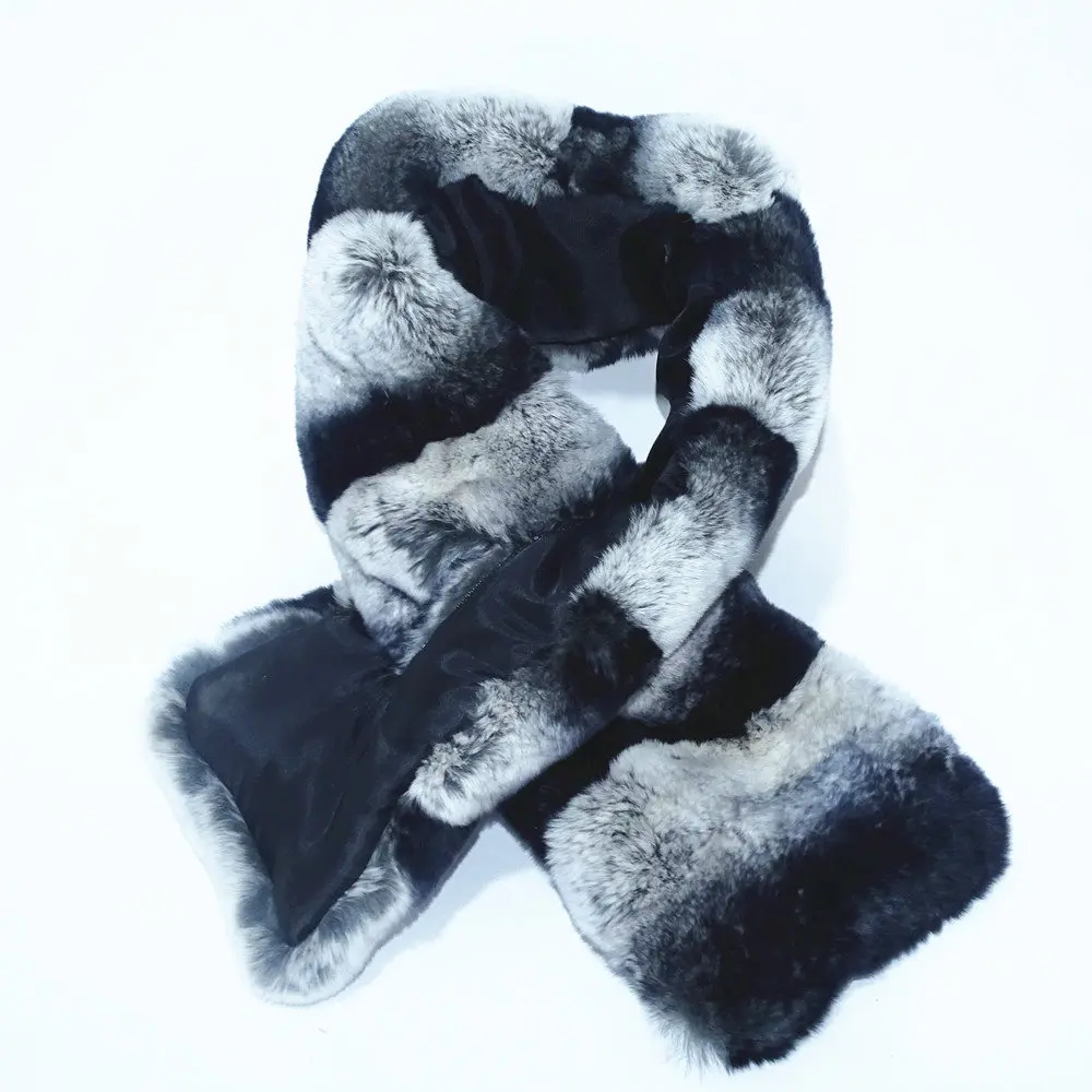 chinchilla Real Rex  Fur neck female Natural fur Whole skin Rex Rabbit Scarf  Low-price sales are limited