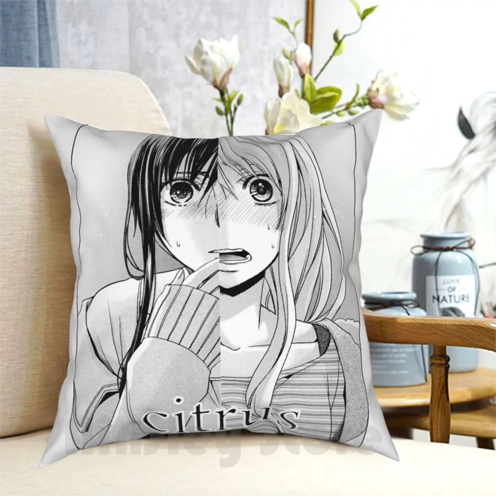 Citrus-Yuzu And Mei Pillow Case Printed Home Soft Throw Pillow Citrus Yuzu Mei Shojo Manga Anime Harumin Love Molonas