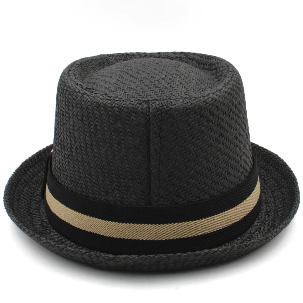 Men Women Classical Straw Pork Pie Hats Fedora Sunhats Trilby Caps Summer Boater Street Outdoor Travel Party Size US 7 1/4 UK L