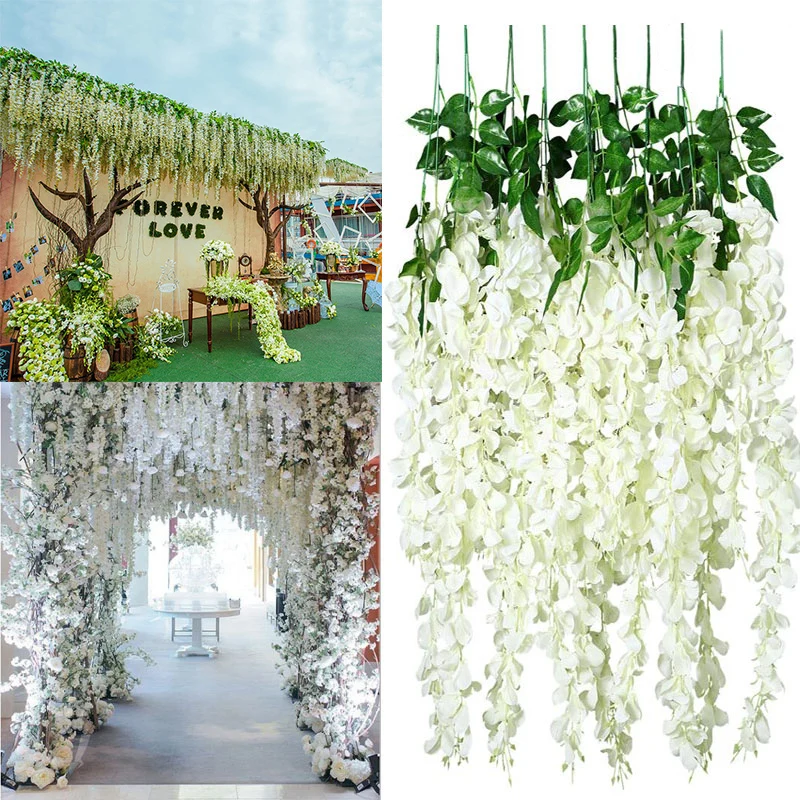 

12 Pcs 45inch Wisteria Artificial Flower Silk Vine Garland Hanging for Wedding Party Garden Outdoor Greenery Office Wall Decor