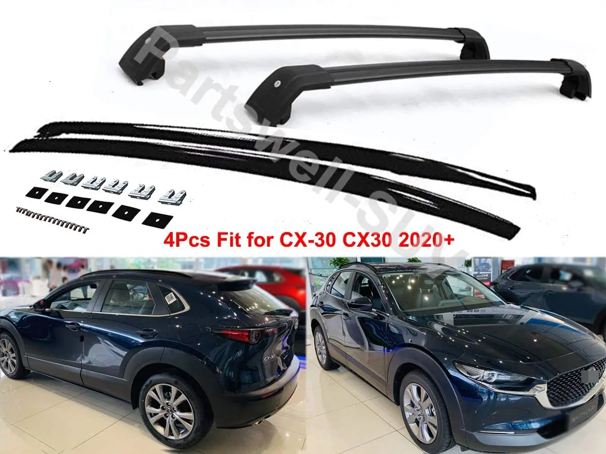 4Pcs Roof Rail Side Rail Roof Rack Lockable Cross Bars Crossbar Aluminum Fit for Mazda CX-30 2020 2021 2022 2023 2024