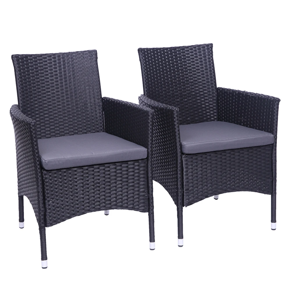 (59 x 61 x 83)cm Patio Furniture Set  2pcs Single Backrest Chairs Rattan Sofa Black US Warehouse