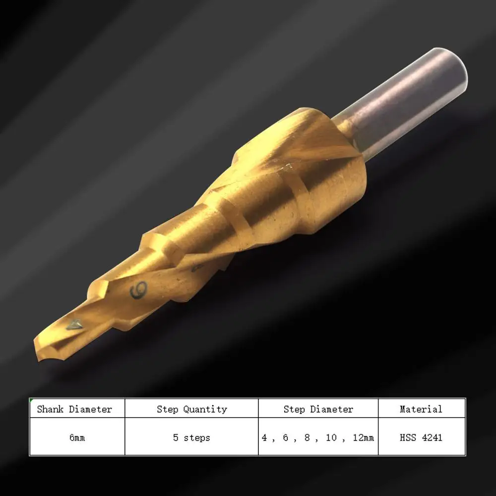 1PC HSS Titanium Coated Spiral Grooved Step Drill Bit Triangle Shank 4-12 4-20 4-32mm Step Drill for Metal Step Cone Drills Tool