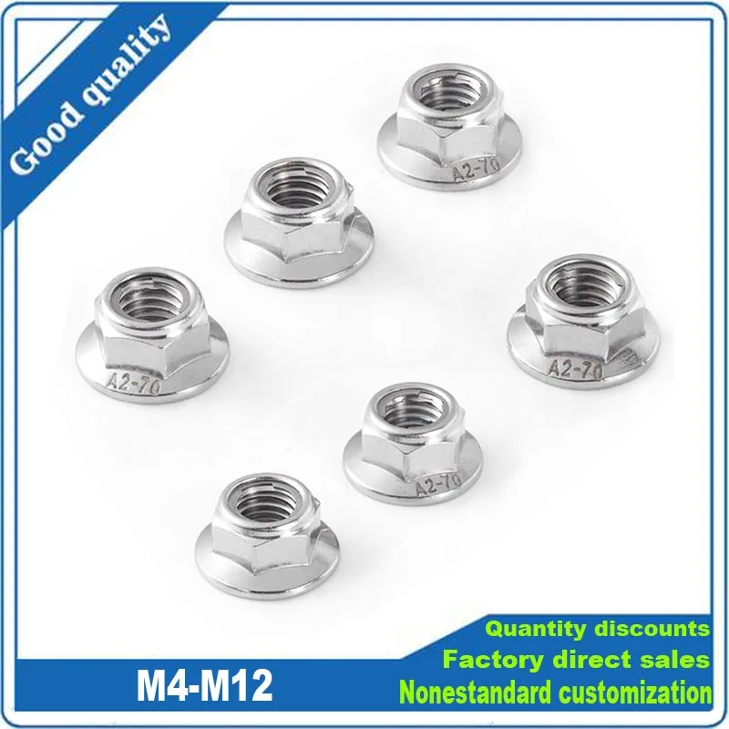 

2/5pcs M4-M12 304 Stainless Steel Prevailing Torque Type All Metal Insert Hexagon Lock Nut With Flange Hex Self Locking GB6187