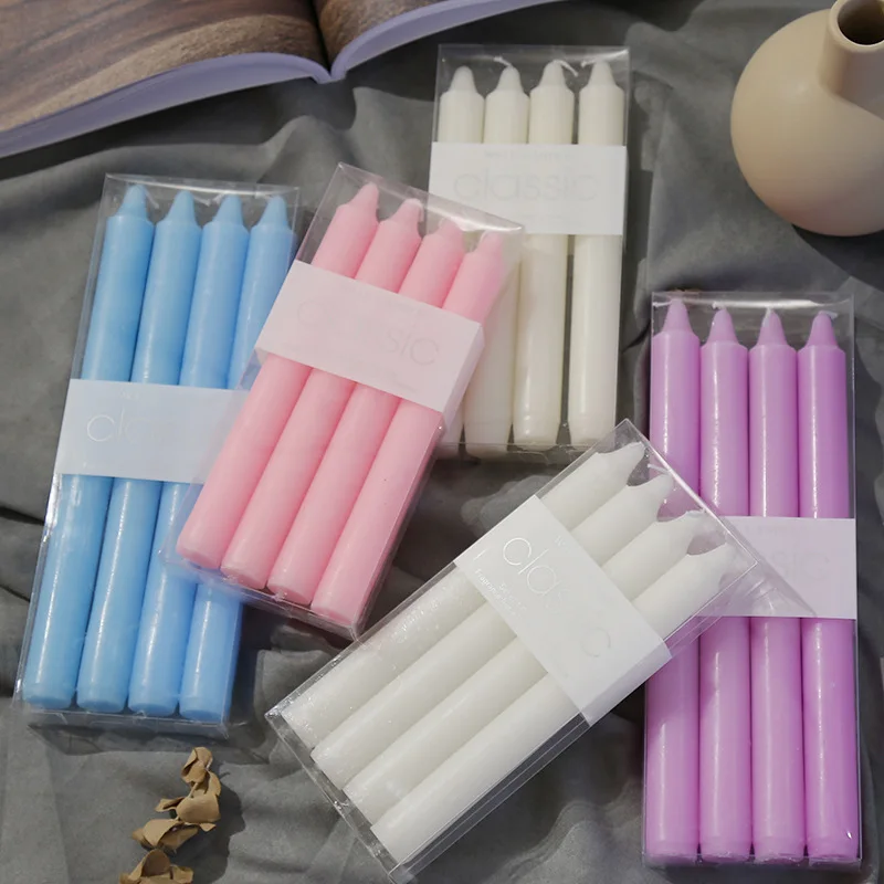 4pcs Classic Candles European Western Food Smokeless Odorless Rod Wax Romantic Wedding Birthday Party Blessing Long Rod Candle