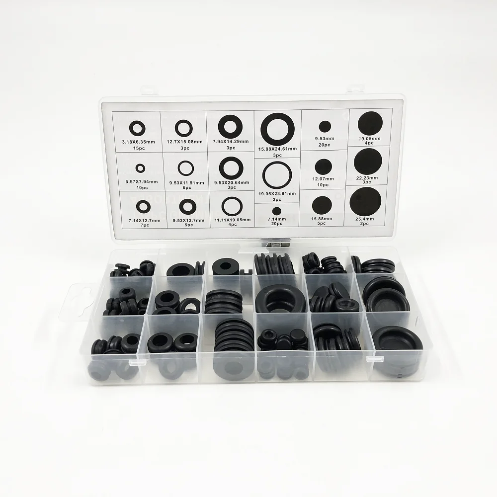 125pc/Box Black Ring Rubber Grommet & Firewall Hole Plug Assortment Electrical Wire Sealing Gasket Kit For Car Truck Boat