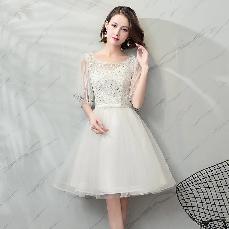 Perapective Flare Sleeve Lace Qipao Flower Appliques Sequins Cheongsam Champagne Pleated Prom Party Dress Gown Zipper Vestidos