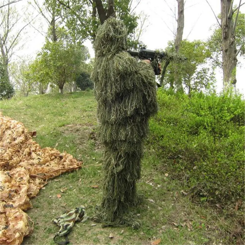 Outdoor Adult Jungle Grass Camo Hunting Ghillie Suit Grass Camo Combat Suit Tactical Military Ghillie Uniform 2 Sizes Available