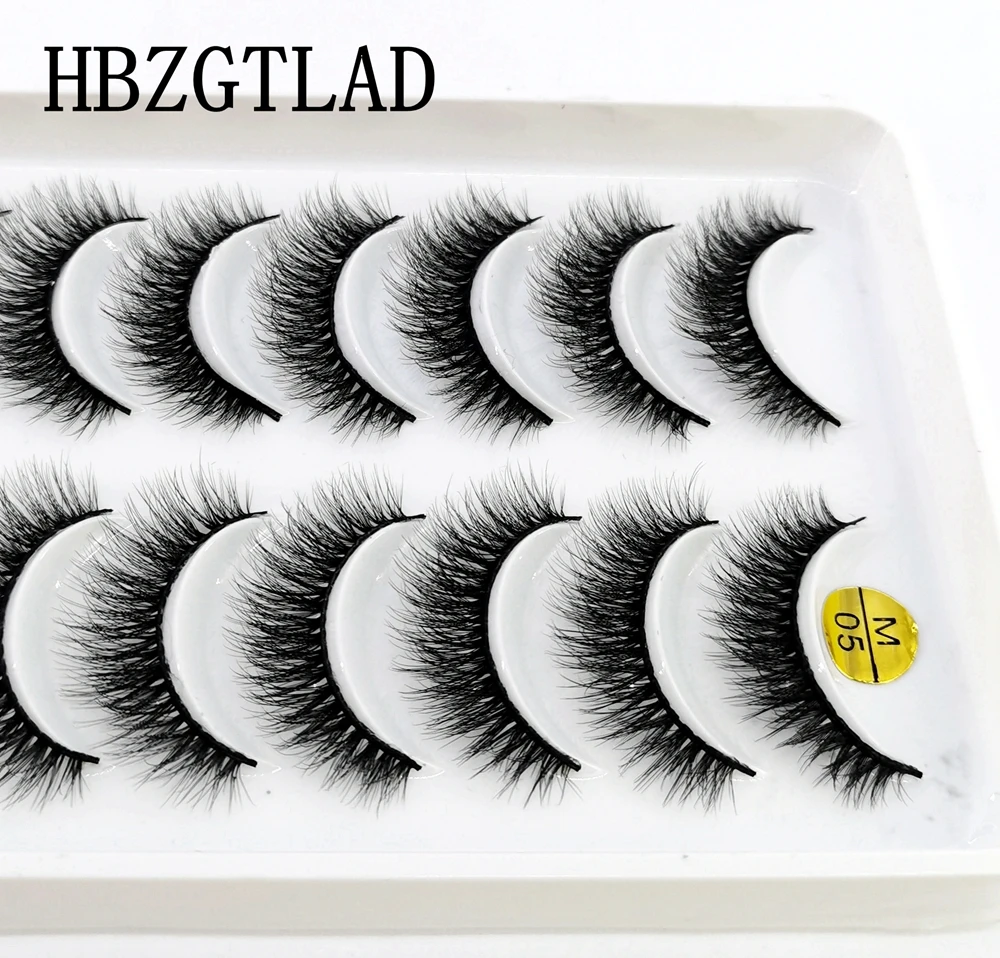 3D Mink Cílios Postiços, Natural Longo Wispy Eye Lashes, Maquiagem Estágio, Cílios Curtos Falsos, Extensão Beleza, 10 Pares, Novo