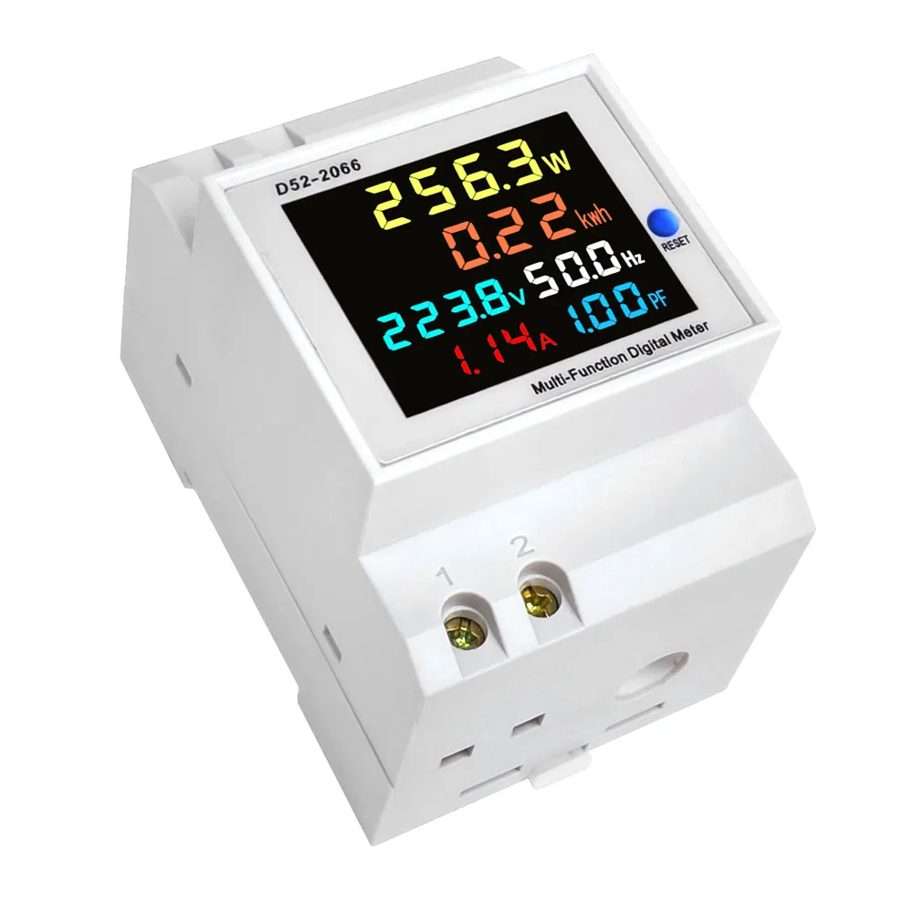 D52-2066 DIN-Rail voltmeter LCD Display Voltage Current Active Power Frequency Electric Power Measurement Monitoring Device