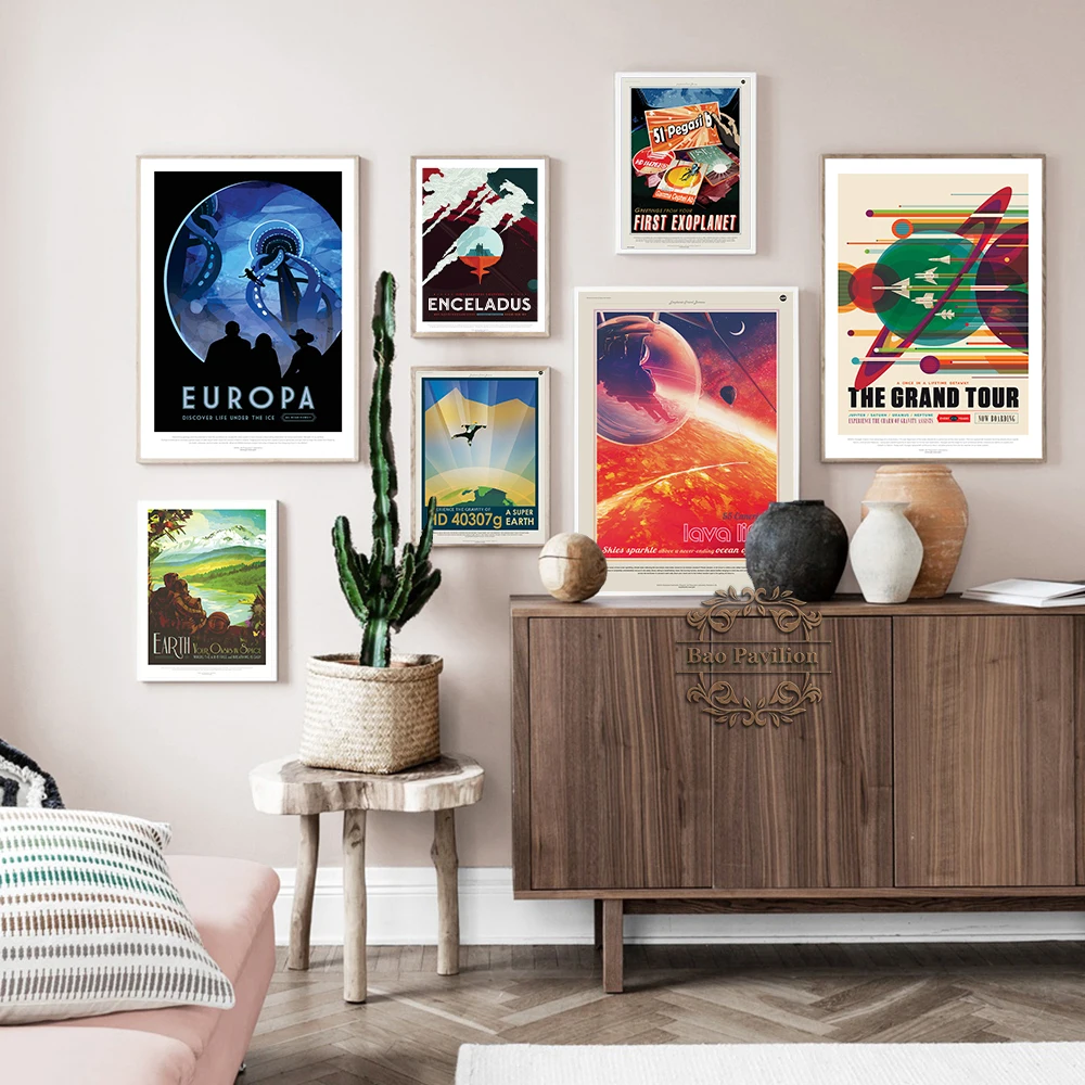 Impresiones artísticas de paisaje Retro de expedición del universo, póster espacial, sistema Solar, planeta, pintura en lienzo, tierra, Marte, Venus, decoración del hogar, regalo
