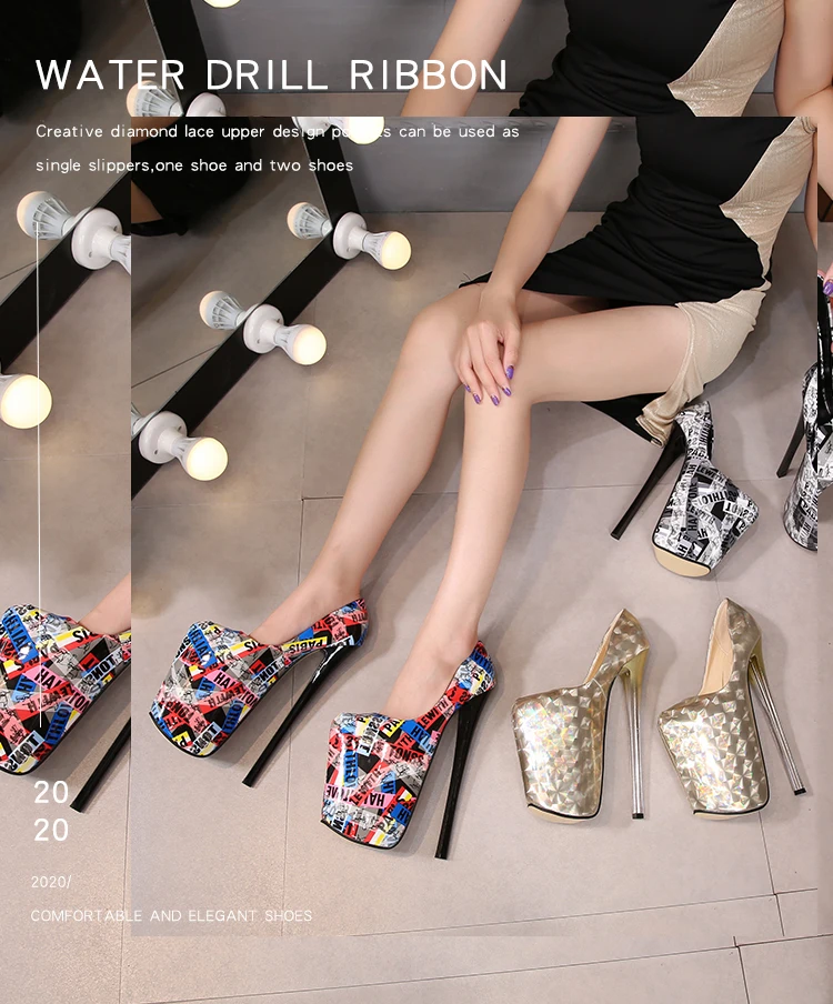 SDTRFT Pumps Ladies Platform Woman 22cm Thin High Heels Zapatos Mujer Stiletto Crossdresser Round Toe Dance Shoes Plus:34-46 47