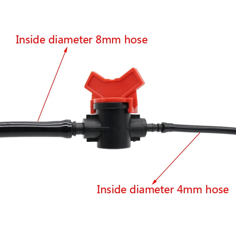 

4 шт. 1/4 "3/8" шланговый клапан с колючим водостопорным соединителем для сельского хозяйства, переключатель потока капельного орошения, запорный мини-клапан