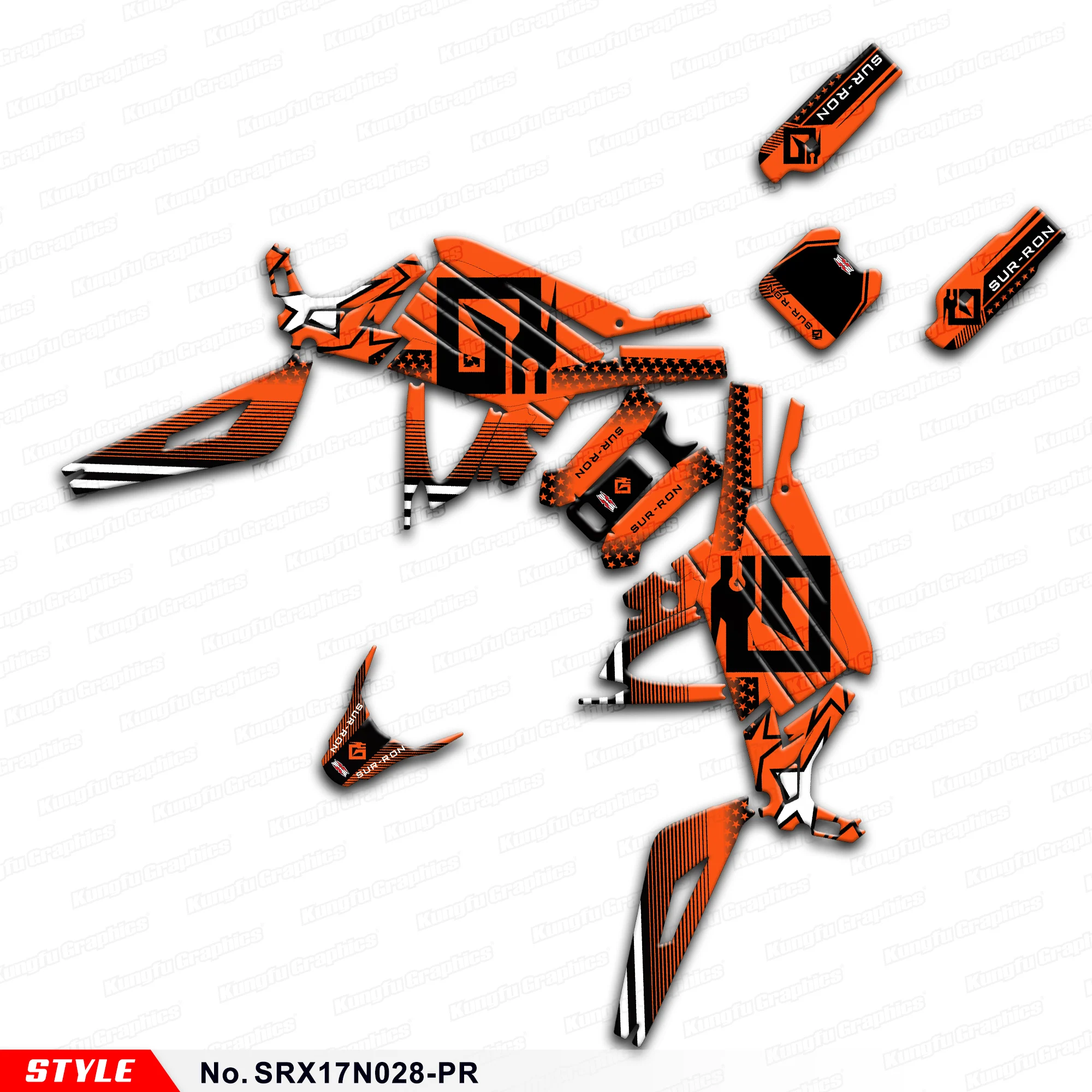 

Aftermarket Weatherproof Stickers Custom Graphics Kit for Sur-Ron Light Bee X S Electric Dirt Bike, Style No.SRX17N028-PR