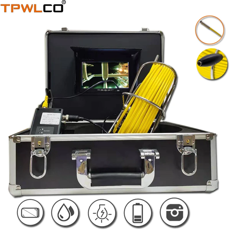 

7" Color Display Pipeline Sewer Inspection Video Camera System With DVR 20m IP68 Waterproof 6.5mm Endoscope Video Camera