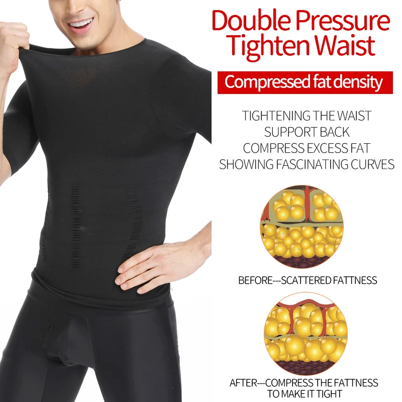 Homens emagrecimento corpo shaper camisas de compressão de peito controle de barriga shapewear ginecomastia abdômen colete fino cintura trainer espartilho